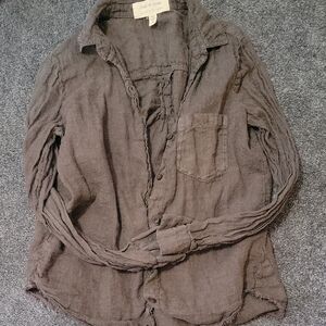 cloth & stone Brown Crinkled Button-Up Shirt